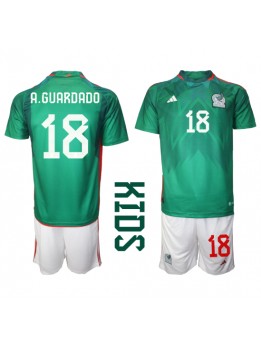 Mexiko Andres Guardado #18 Heimtrikotsatz für Kinder WM 2022 Kurzarm (+ Kurze Hosen)